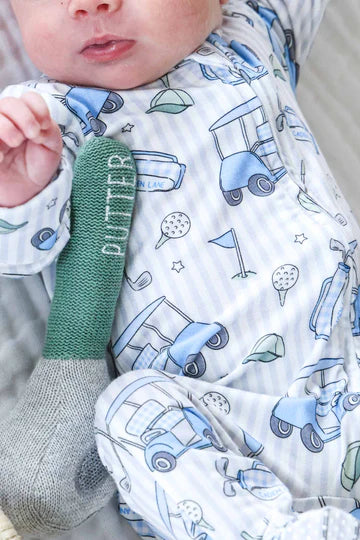 Caddie Crew Blue Bamboo Zipper Footie | 0-3 M