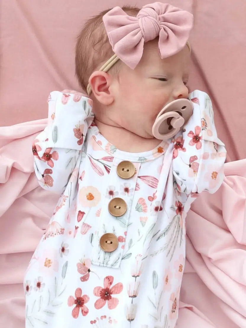 Caden Lane | Wren's Wildflowers Baby Knot Gown & Hat Set