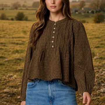 Fall Plaid Pintuck Blouse