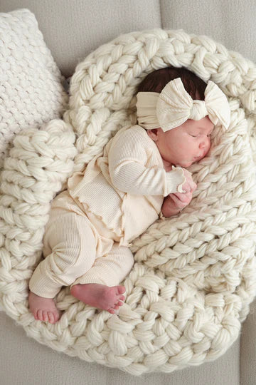 Caden Lane | Knit Large Bow Headwrap | Cable Almond