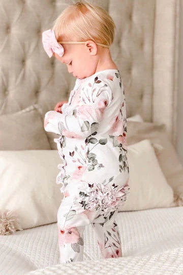 Millie's Dusty Rose Floral Ruffle Zipper Footie | 6-9M