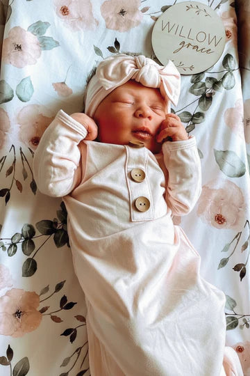 Caden Lane | Solid Blush Bamboo Baby Knot Gown & Hat