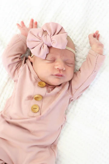 Caden Lane | Solid Mauve Bamboo Baby Knot Gown & Hat Set