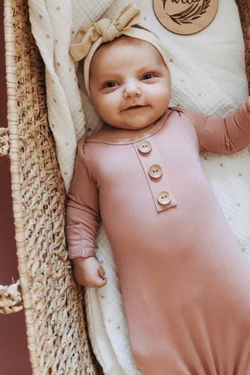 Caden Lane | Solid Mauve Bamboo Baby Knot Gown & Hat Set