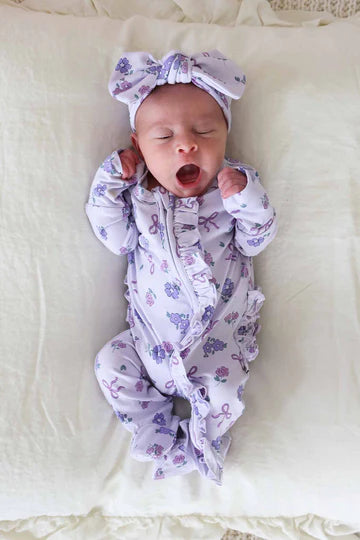 Caden Lane | Knit Large Bow Headwrap | Ribbon & Roses, Purple