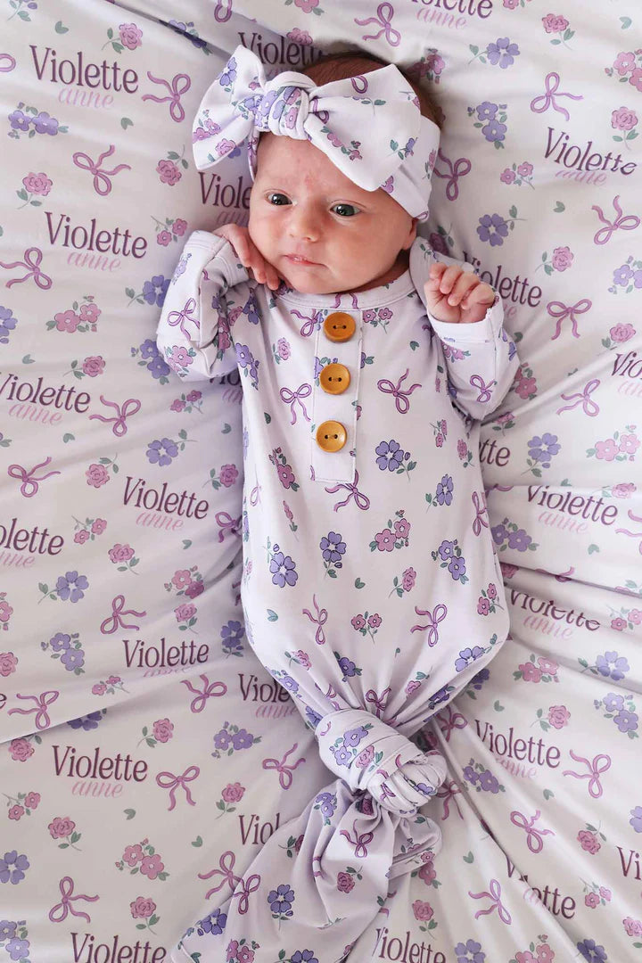 Caden Lane | Knit Large Bow Headwrap | Ribbon & Roses, Purple