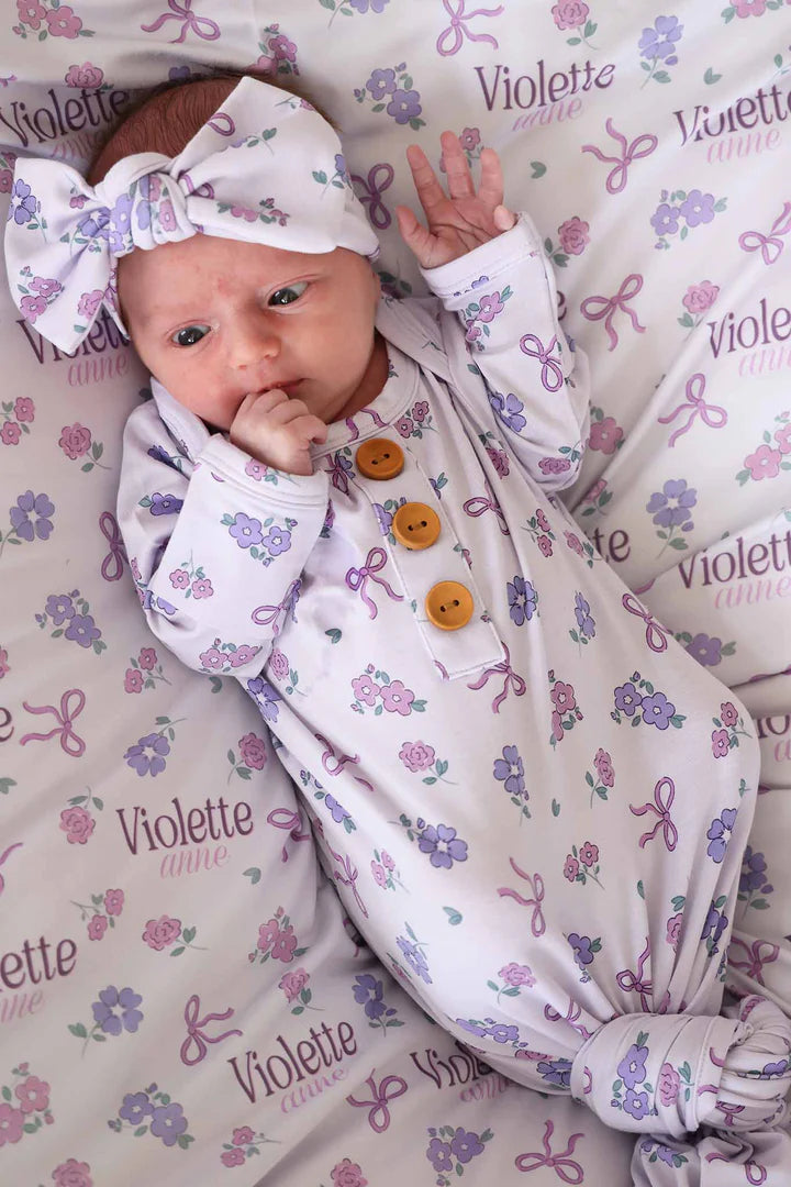 Caden Lane | Knit Large Bow Headwrap | Ribbon & Roses, Purple